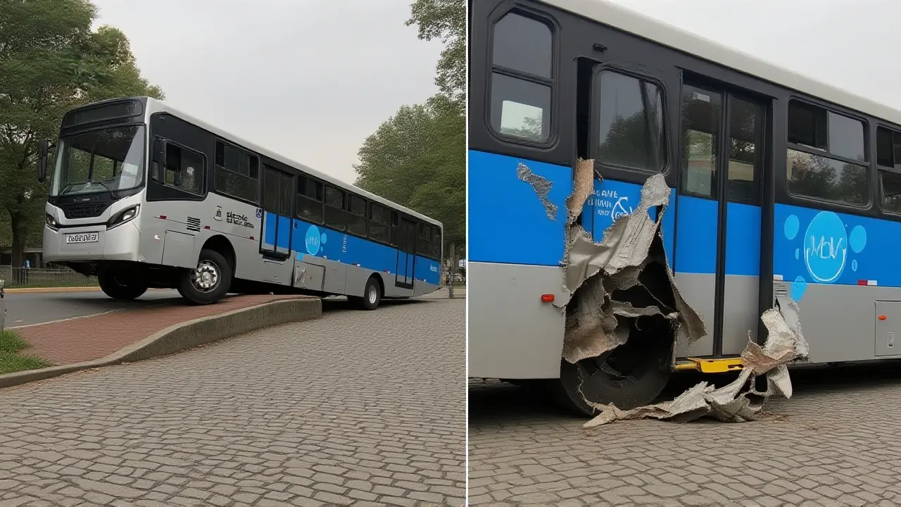 Ônibus desgovernado atinge comércios e muro em São João da Boa Vista